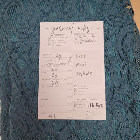 NWT Lace Maxi Dress Plus Size 28 Teal Green Short Sleeve Club L 374 - Picture 10 of 11